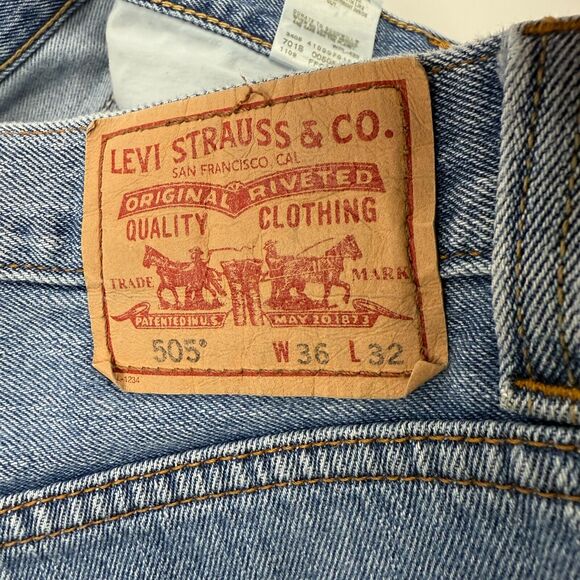 VTG Levis 505 Regular Fit Straight Leg Denim Blue Jeans Tag 36x32 (36x32) Cotton - Picture 5 of 8